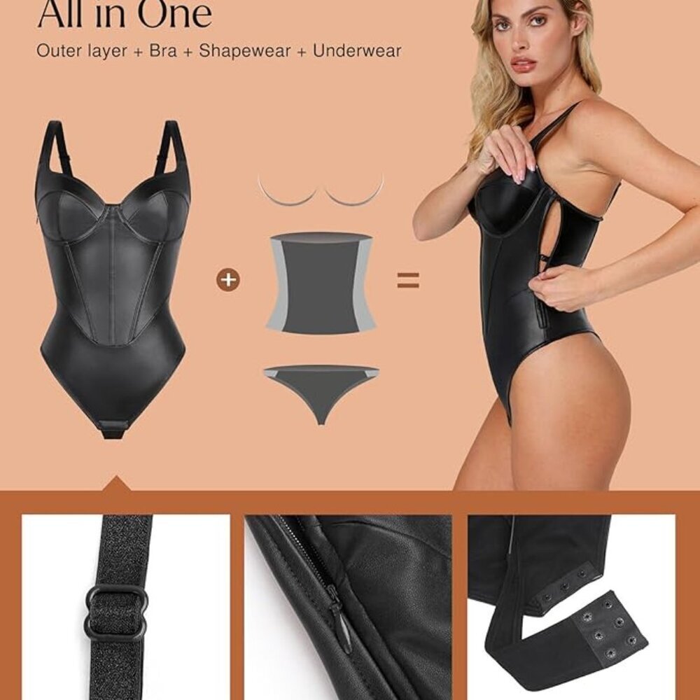 Popilush Leather Corset Bodysuit
